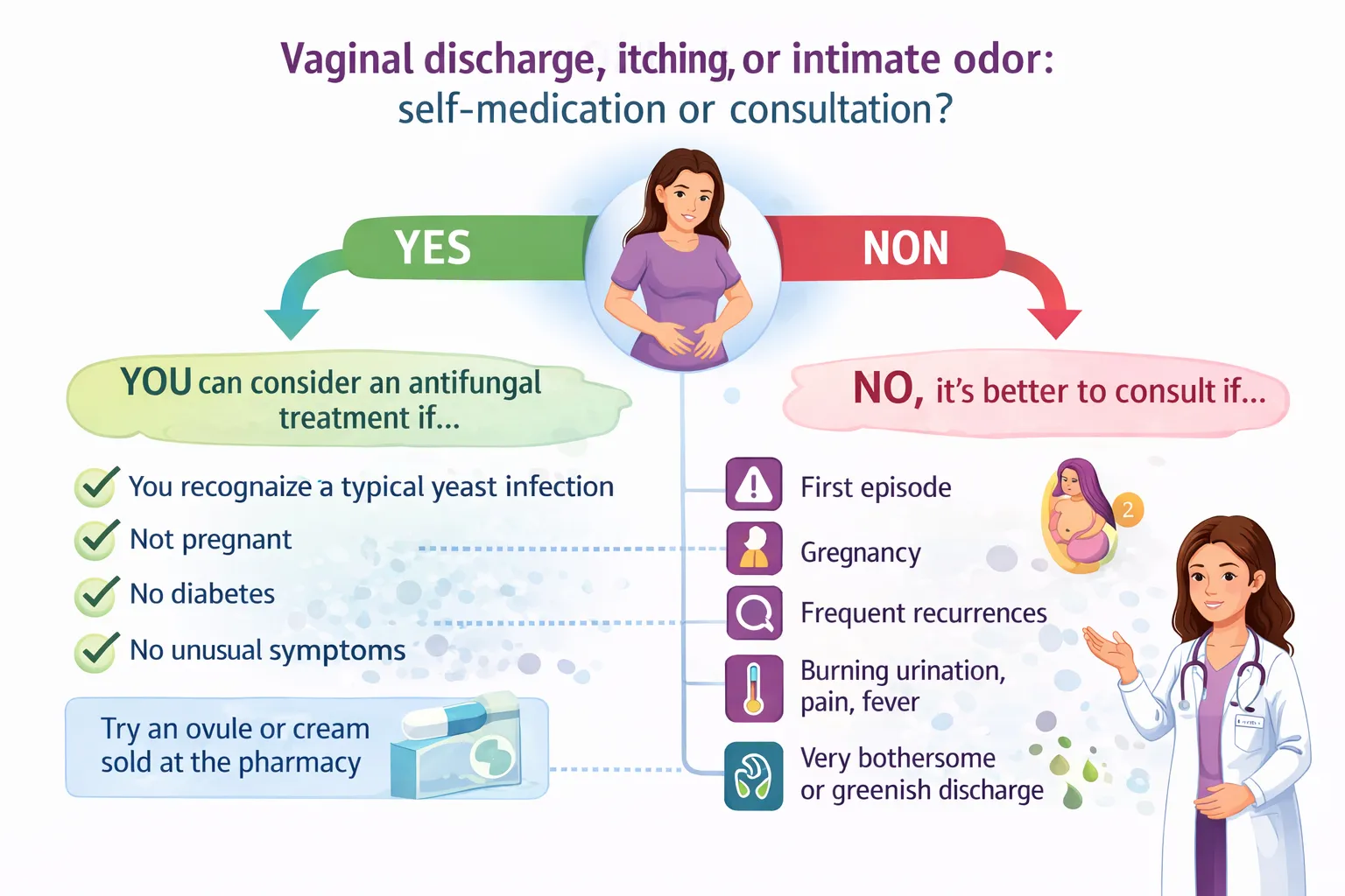 Decision tree and warning signs for when to consult a gynecologist regarding intimate symptoms