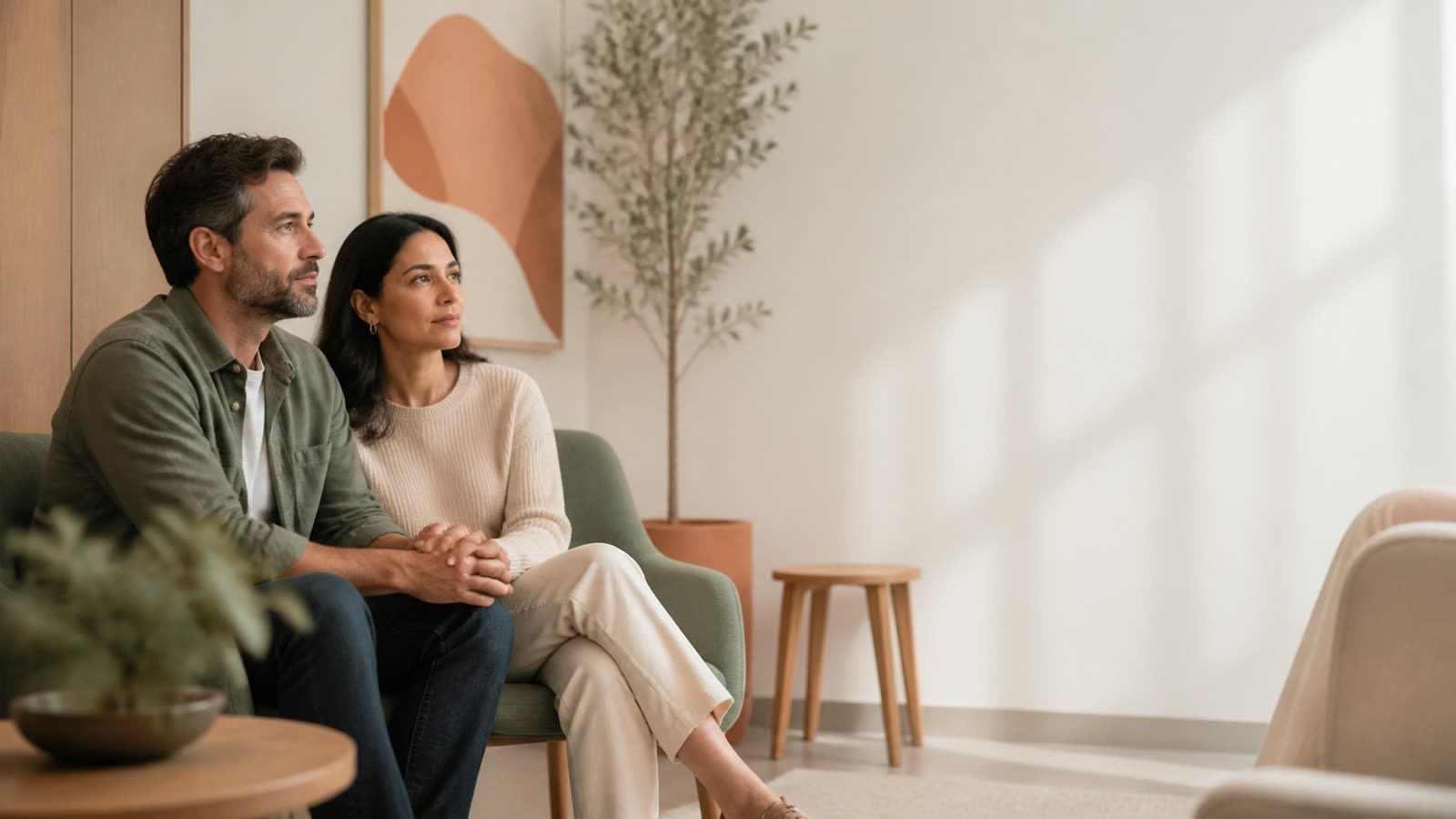 Couple se préparant calmement à un rendez-vous de transfert d’embryon