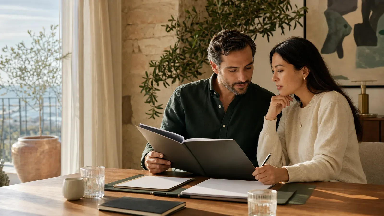 Un couple examine ensemble un plan de traitement de FIV et son budget