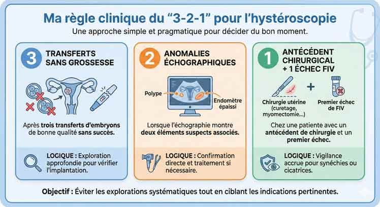 Arbre décisionnel pour déterminer si une hystéroscopie est nécessaire avant FIV selon votre situation